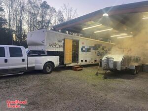 Turnkey Business Wells Cargo BBQ Catering Concession Trailer w/ 2 Ford Trucks