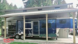 Custom 2021 34' Gooseneck Commercial Kitchen Trailer w/ BBQ Porch & Living Quarters / Bed / Shower