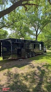 2022 8.5' x 32' Barbecue Food Concession Trailer Mobile Kitchen with Porch and Bathroom